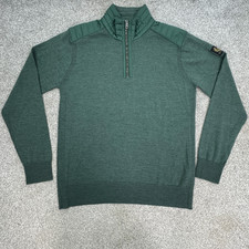 Belstaff Kilmington Quarter Zip Jumper Mens Large Green Merino Wool Italy