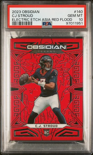 2023 Panini Obsidian CJ Stroud Electric Etch Asia Red Flood #140 63/90 PSA 10