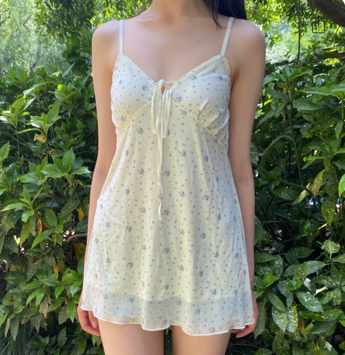 Asia Exclusive Brandy Melville Cream Floral Arianna Mini Slip Dress V-Neck  Top