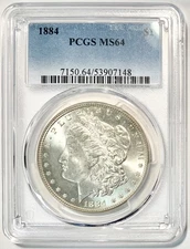 1884 MS64 PCGS MORGAN BLAST WHITE PREMIUM QUALITY