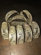 Set of 8 Antique Italian stile Cannetille sterling silver napkin Holders