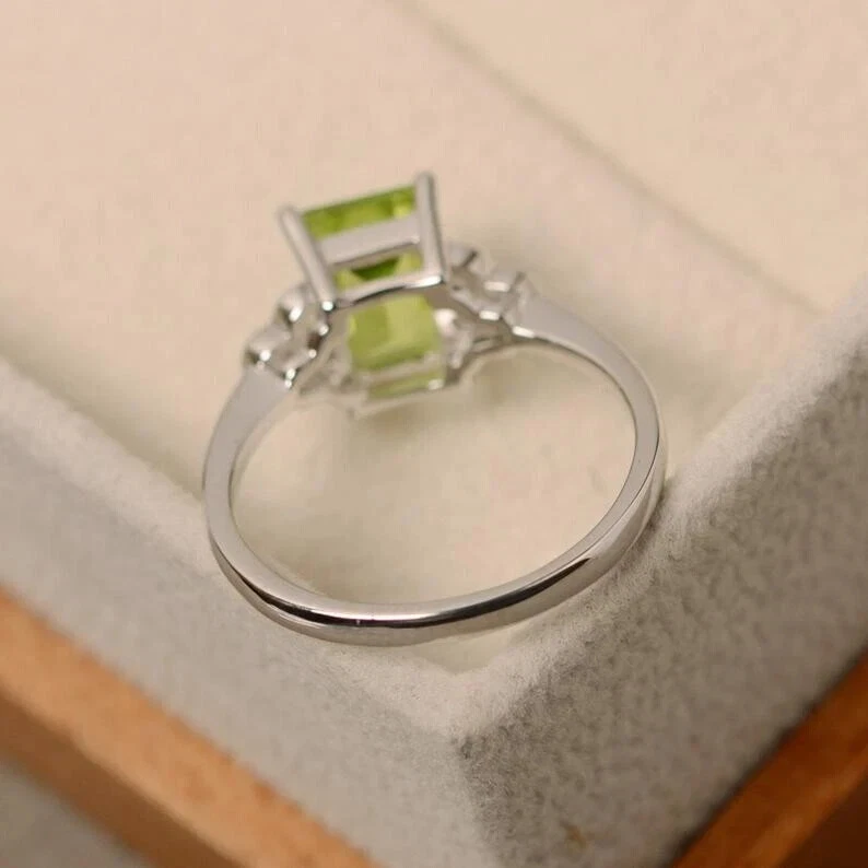 2.00 Ct Natural Peridot & Diamond Valentine's Day Ring 14K Real White Gold Solid - Image 3 of 4