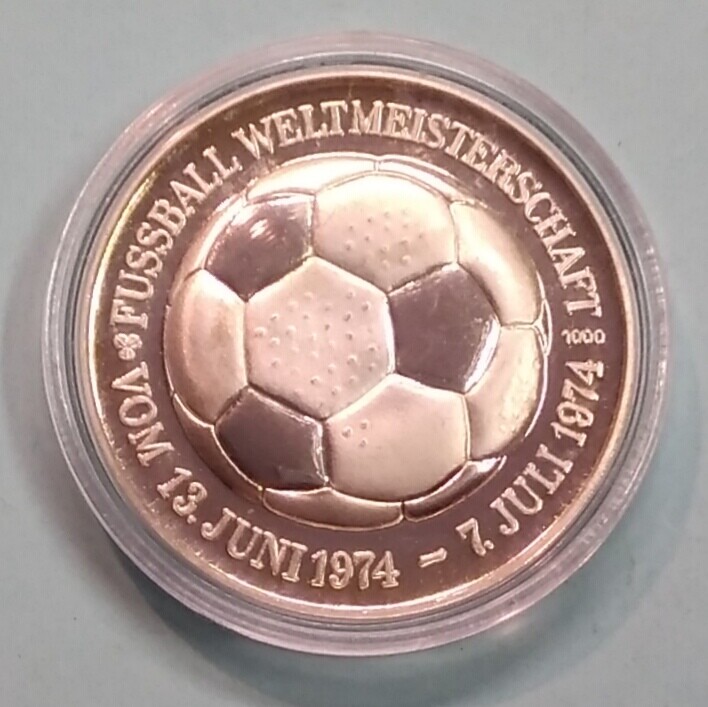 Medaille Fußball WM 1974 Deutschland Hannover PP, 25g 1000 Silber