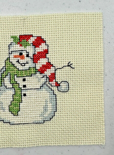 Cross Stitch Multicolor Candy Cane Snowman Winter Holiday Finished Piece - Picture 6 of 10