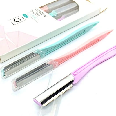 3 X PRECIOUS EYEBROW RAZOR SHAPER TRIMMER STAINLESS STEEL BLADE WITH SAFETY CAP