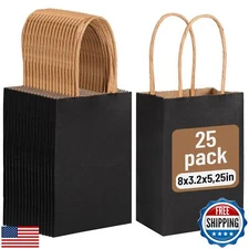 Moretoes 25pcs Gift Bags, 5.25x3.2x8 Inches Black Kraft Paper Bags with Handl