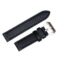 Premium 22mm Black Leather Watch Strap with Stainless Steel Tang Fishtail Buckle