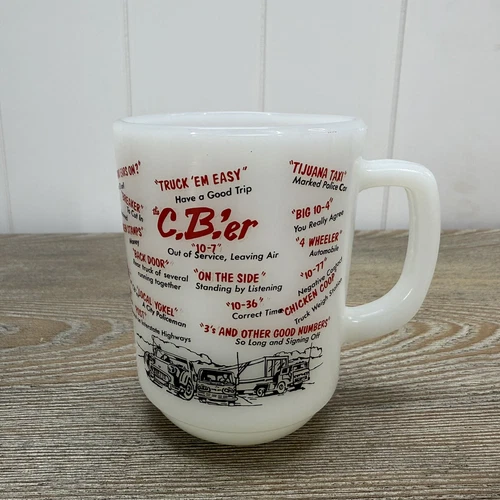 Vintage Anchor Hocking Fire King CB  Trucker Milk Glass Mug