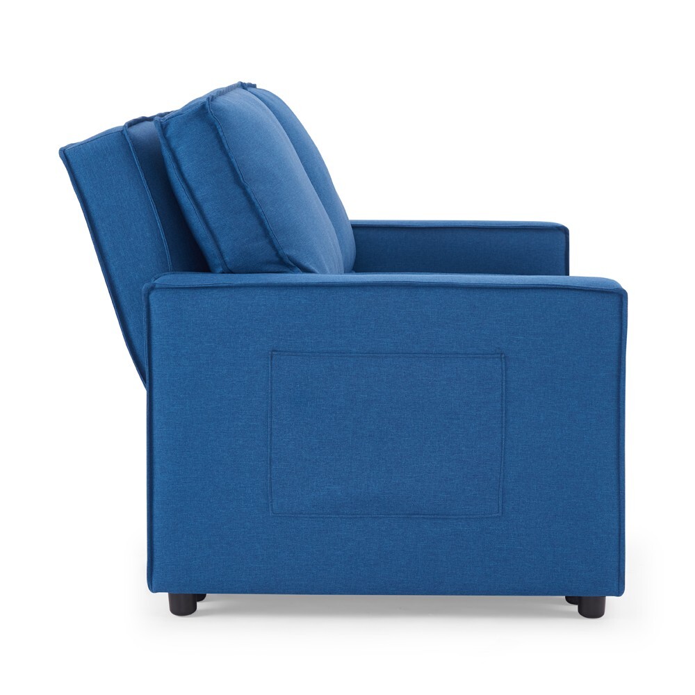 2 Seater Sofa Bed Pull Out Linen Fabric Blue Linen Sofabed eBay