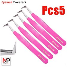 Set of 5 L-TYPE PINK EYEBROW  EYELASH TWEEZER FOR WOMEN 3D TO 7D RUSSIAN VOLUME