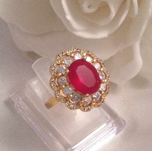 Jewellery Gold Ring with Ruby and White Sapphires Antique Deco Jewelry size 6 - Picture 6 of 8