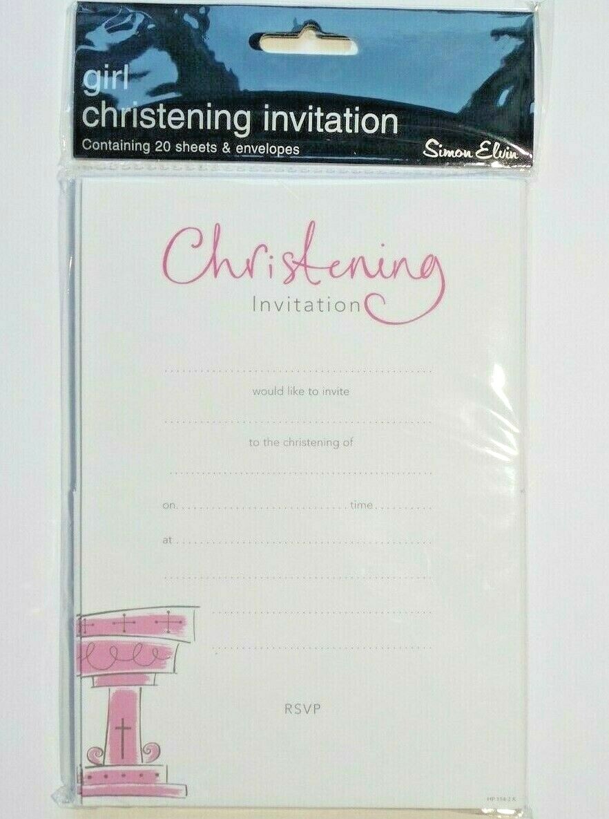 Simon Elvin 20 Pack Christening Invitation Sheets with White Envelopes Girl Pink