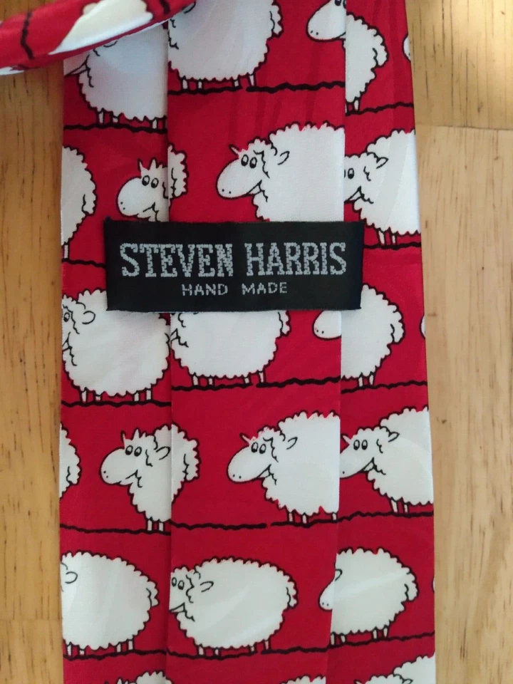 Corbata STEVEN HARRIS 100 % polietileno clásica para hombre bandada de ovejas, oveja negra, roja blanca Foto 2 de 3