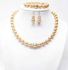 14.5  Gold Glass Pearl Necklace/Bracelet/Earrings Set for Little Girl
