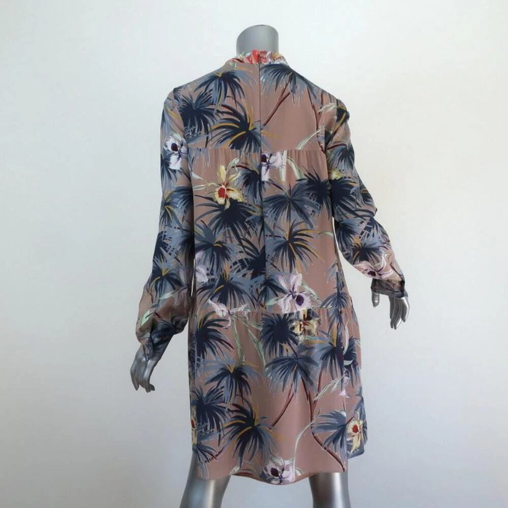 Abito Valentino cravatta scollo marrone stampa floreale seta taglia 8 manica lunga mini