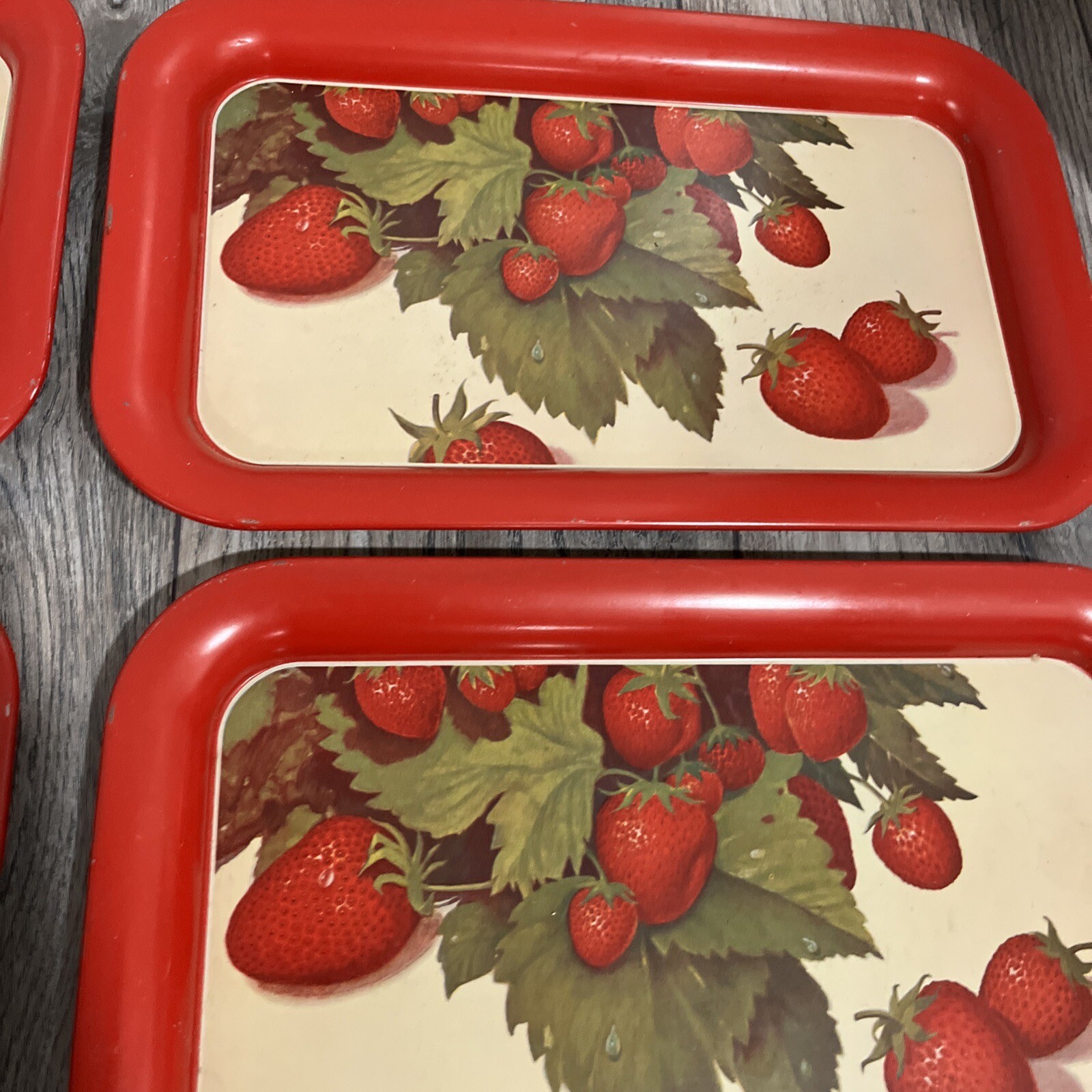 Vintage Lot 6 Metal TV Dinner Trays Strawberry Design eBay