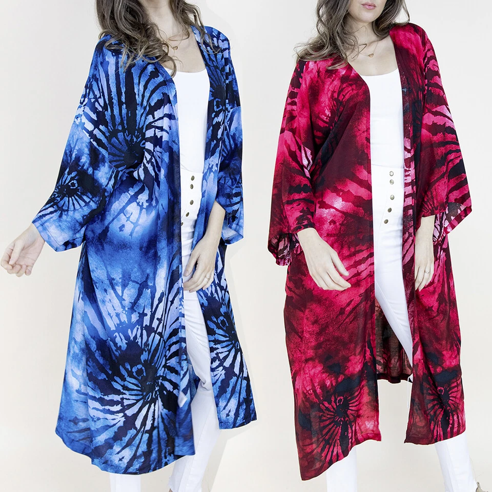 Women's Kimono Bathing Suit Beach Cover Up Swimsuit Wrap Shawl Tie-Dye Pattern