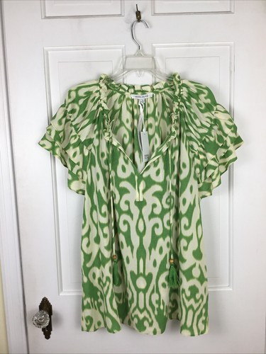 Rose + Olive Popover Boho Floral Blouse Top Office V-neck Women 1X Tassels NWT