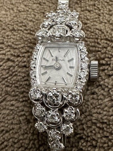 Vintage 14K White Gold and Diamond Wrist Watch