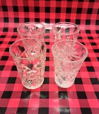 Set of 4 Vintage Anchor Hocking Prescut Clear 5" Tall Flared Oatmeal Juice Glass