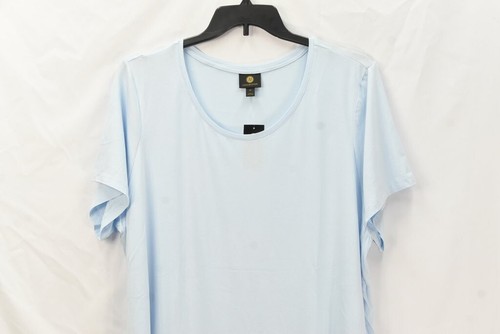 JM Collection Women's Plus Size 3X Solid Scoop Neck Short-Sleeve Top Blue NwT - Picture 2 of 7