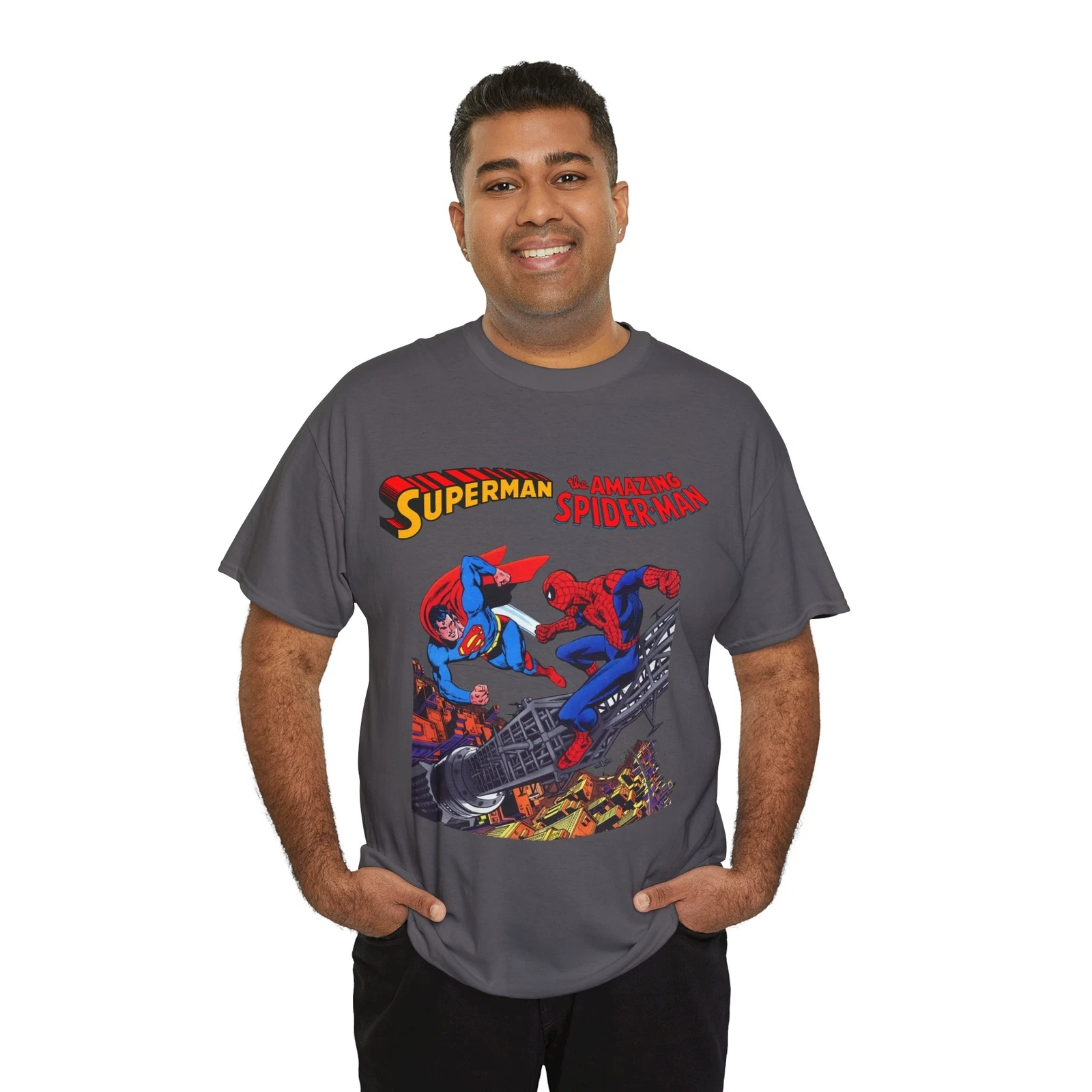 Superman & Amazing Spider-Man T-Shirt - DC/Marvel Comics Crossover - 1970s
