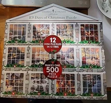 Thomas Kinkade 12 Days Of Christmas Mini Puzzles & Tins Makes 1 500 Piece Puzzle