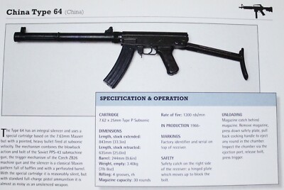 Type 64 Submachine Gun Picture Out of Print Spec Sheet Article Decor    