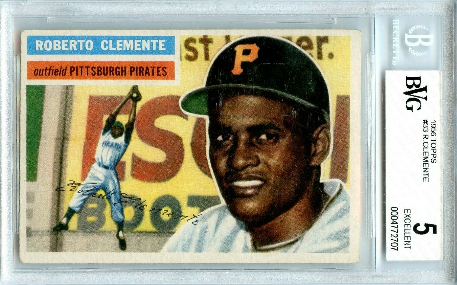 1956 TOPPS ROBERTO CLEMENTE #33 White Back BVG 5 Pirates HOF 💎