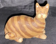 Blossom Bucket Tabby Striped Cat Figurine Signed Suzi Skoglund