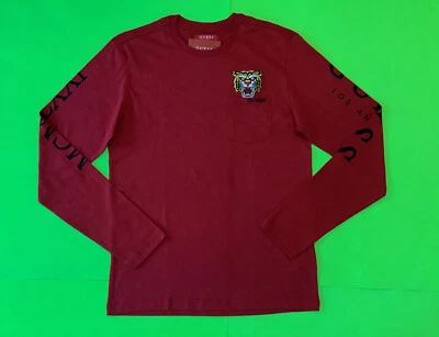 GUESS Los Angeles Men’s Long Sleeve T-Shirt Size X-LARGE Red w/Black Cotton NEW - Image 1 of 4