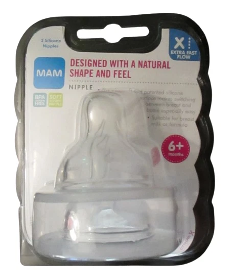 MAM Extra Fast Flow BPA Free Soft Silicone Nipple X 6+ Mth 2-Pack (Thick Liquid) - Image 2 of 4