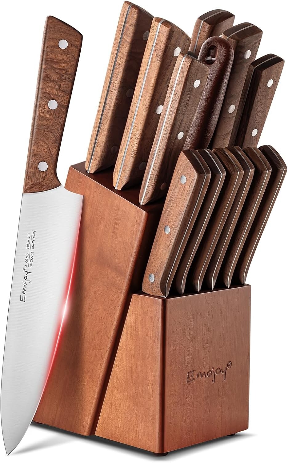 Knife Set, 15-Piece Kitchen Knife Set with Block Wooden German Stainless Steel-image