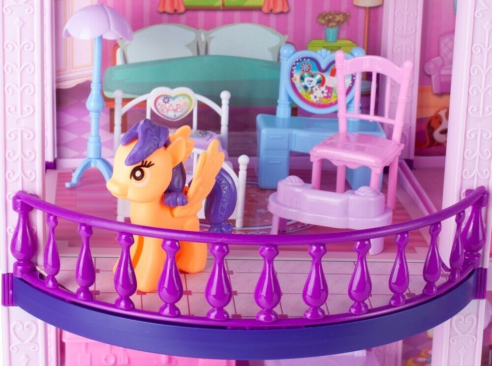 MalPlay Puppenhaus mit Möbeln, Ponys und Zubehör Klappbar Tragbar tolles G