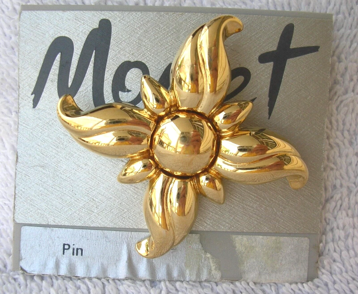 Vintage Monet Gold Tone Pin Brooch New Old Stock M 4 stocking