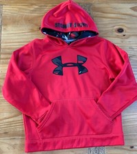 UNDER ARMOUR Boy  s Size M Red Brown Black Logo Hoodie EUC