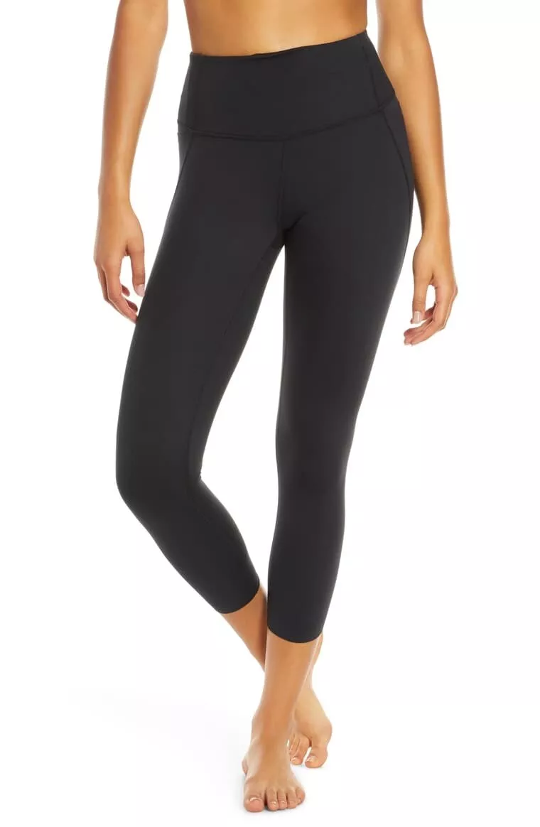 Zella Via High Waist Pocket Crop Leggings - Black - Small