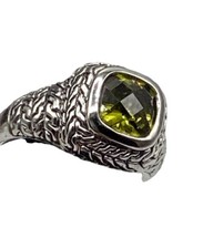 Sterling Silver 925 Green Crystal Ring Size 8 Square Faceted