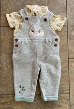 Disney Store Baby Bambi Thumper Dungaree Overalls and Shirt Set 6-9 Months