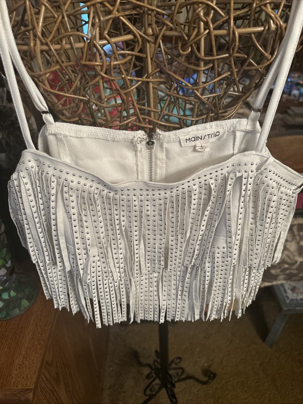 Main Strip Women’s Studded And Fringed Cami Rodeo Top Size Large