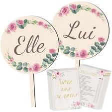 Bomtop Decoration Mariage, 2 Pièces Elle et Lui Pancarte en Bois et 12 Feuill...