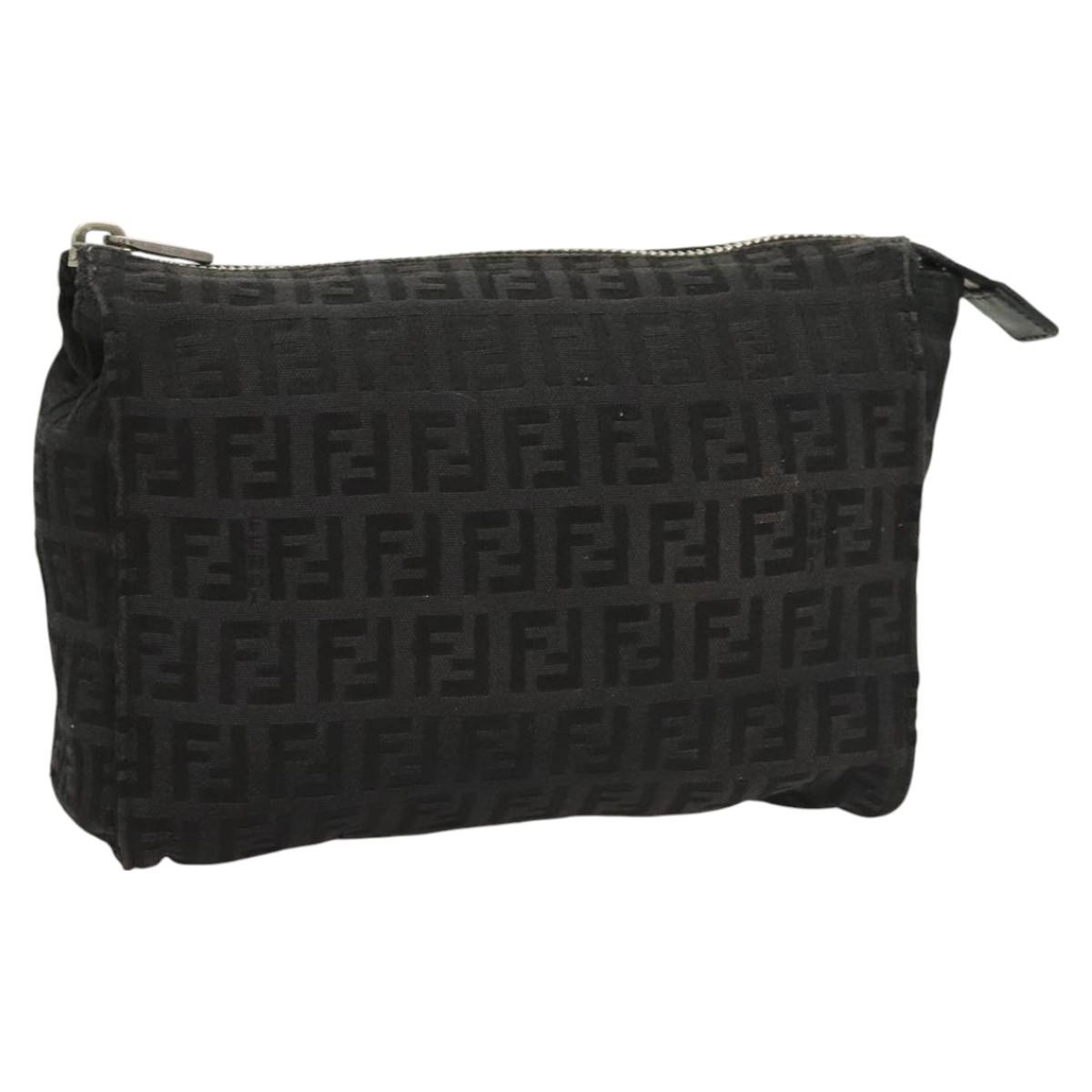FENDI Zucchino Canvas Pouch in Black Silver Authentic th6144
