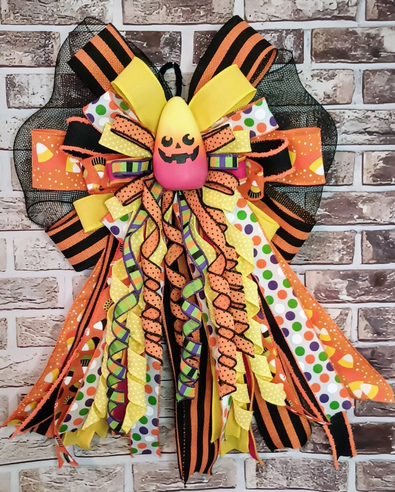 Candy Corn Halloween Bow for Mailbox Wreath Tree or Spooky Decor
