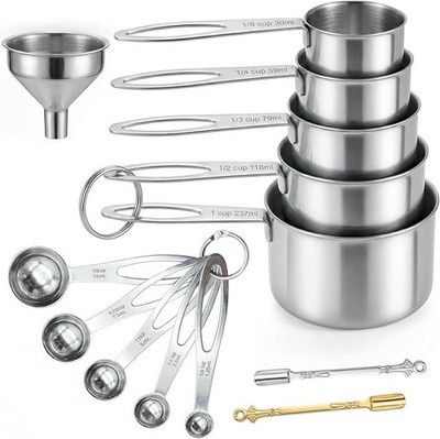 13PCS Stainless Steel  Stackable Metal Measuring Cup and Spoon Set with Funnel