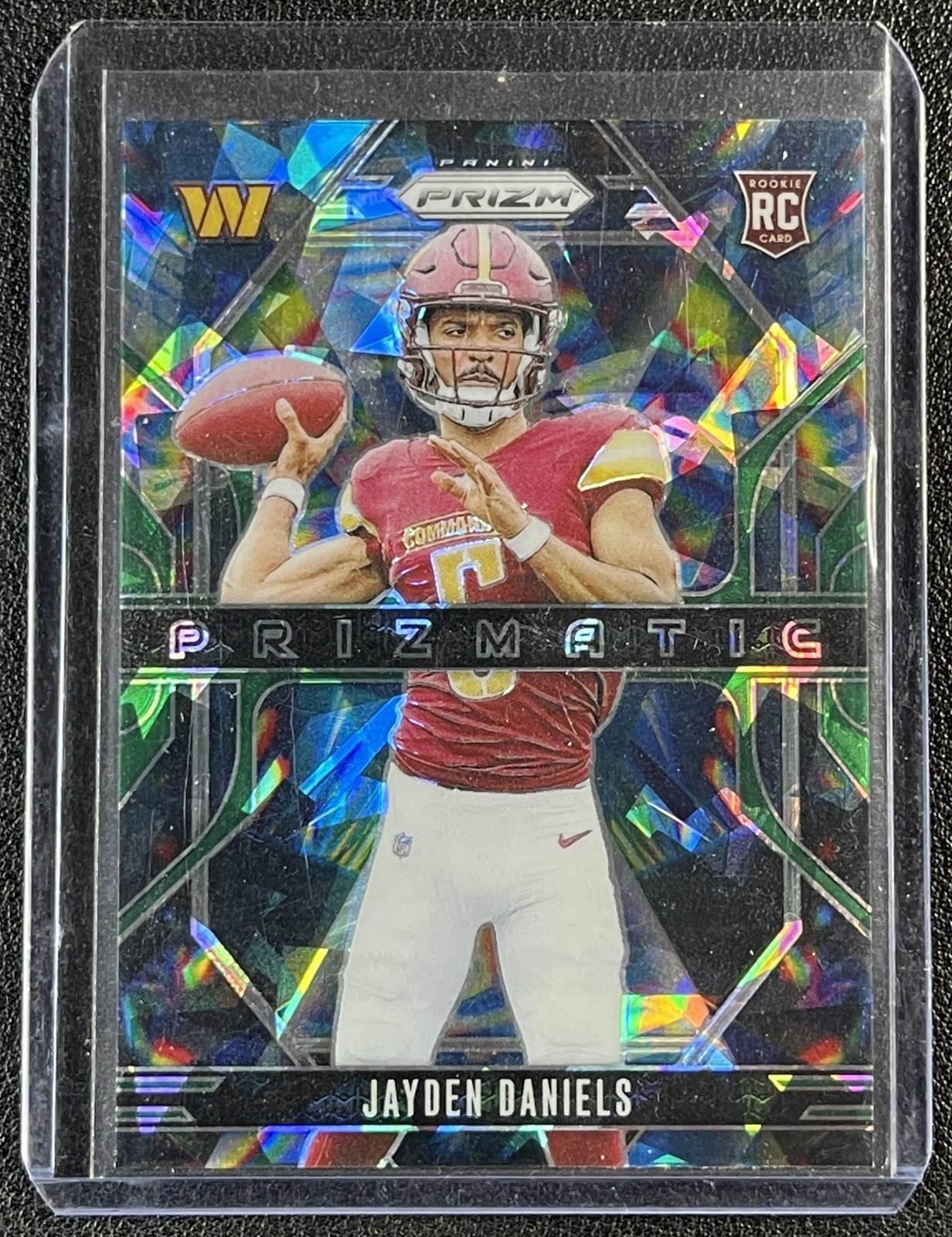 JAYDEN DANIELS 2024 PANINI PRIZM #3 PRIZMATIC ROOKIE GREEN ICE RC COMMANDERS