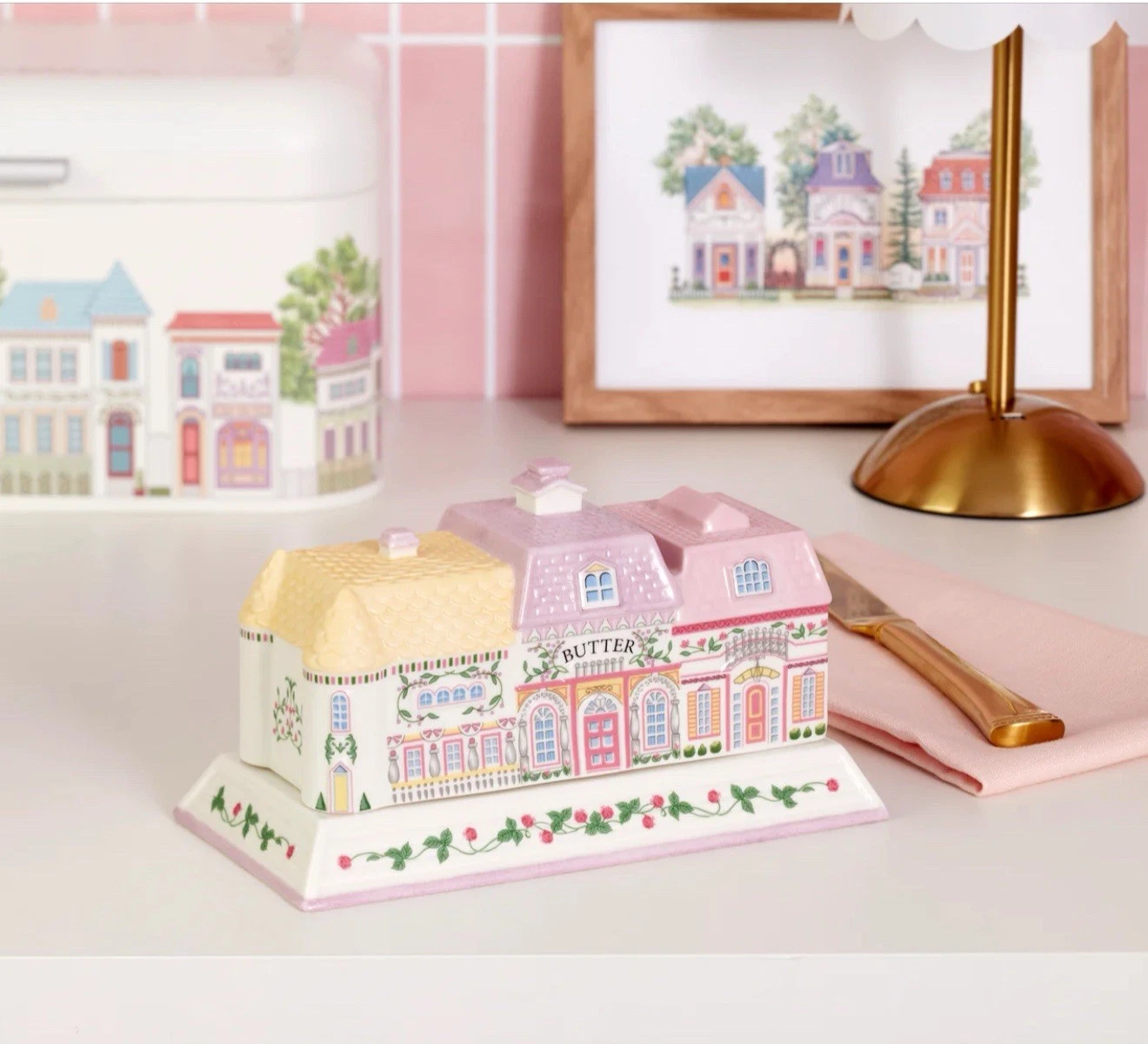 LENOX 🧈 Covered Butter Dish Spice Village Collection Victorian Cottage NEW
