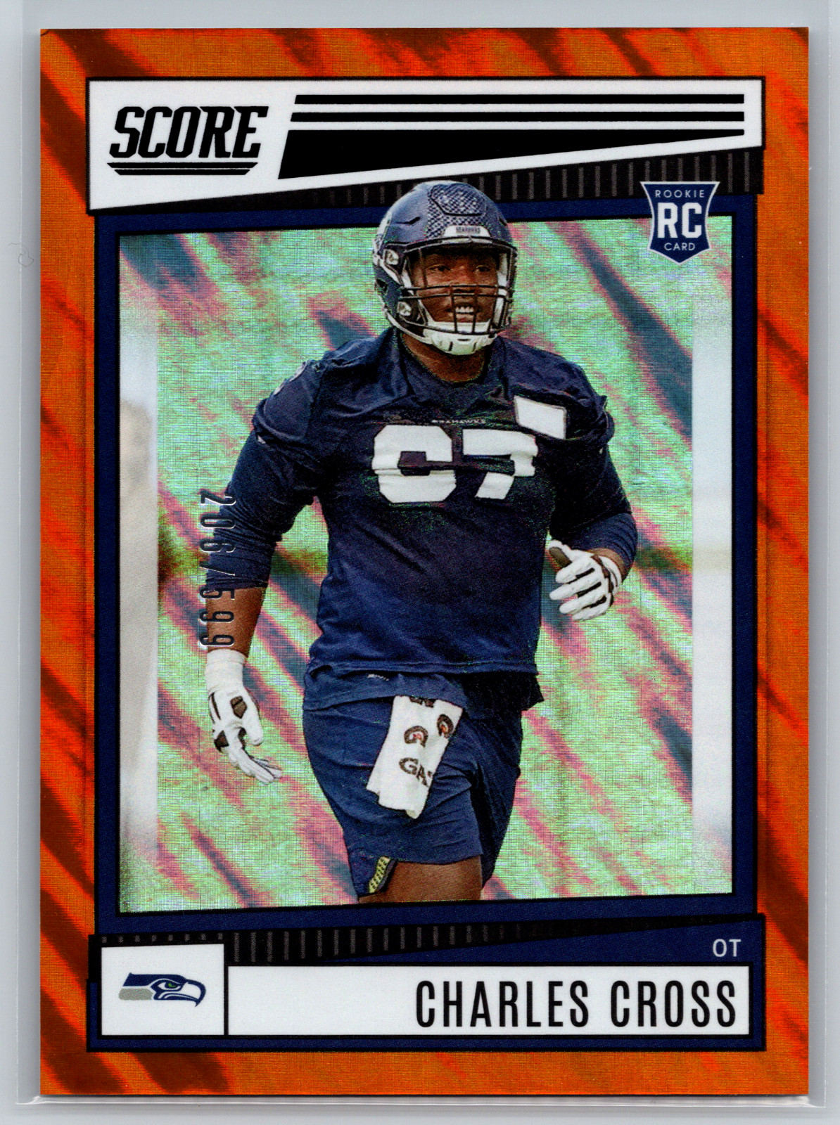 Charles Cross 2022 Panini Score Orange Lava Rookie /599 #321 Seattle Seahawks