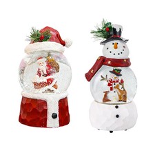 Set of 2 Christmas Snow Globe for Kid  Adult, Crystal Glitter Musical Glass ...