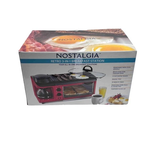 Nostalgia BST3RR Retro 3-in-1 All-in-One Breakfast Station 