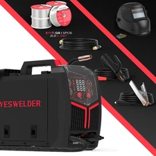 YESWELDER 160A 4-in-1 MIG/Flux/TIG/Stick Welder with Helmet & Wire, 110V/220V